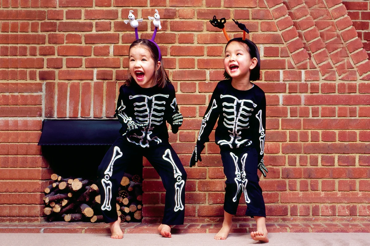 Halloween Girls In Skeleton Outfits