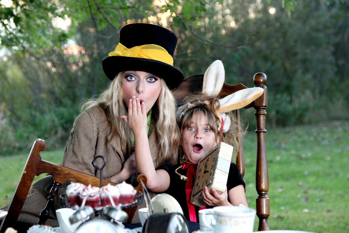 Alice in Wonderland costume female Mad Hatter and Child as March Hare