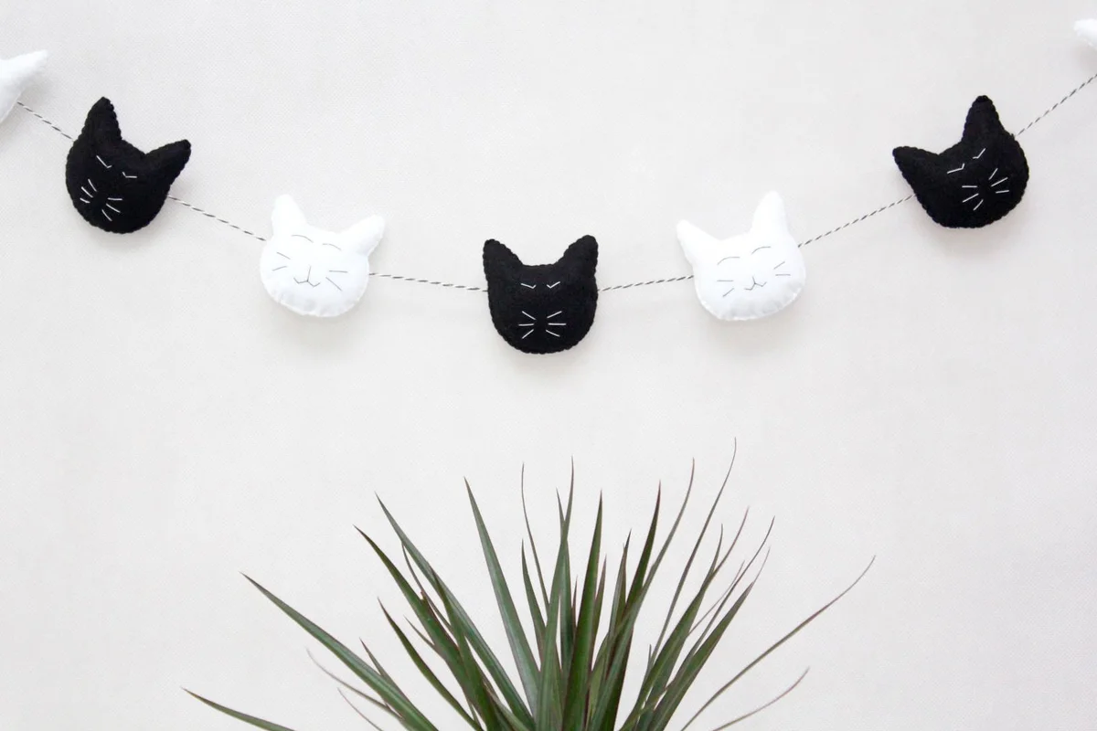 Black and white nursery garland Cat theme baby shower