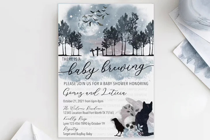 A Baby Brewing Invitation, Halloween Baby Shower Invitation