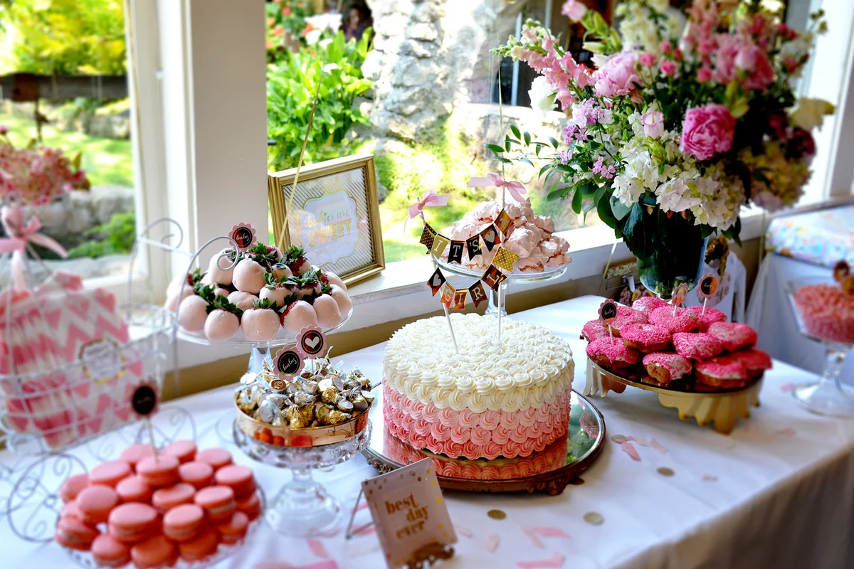 Food table at a baby shower