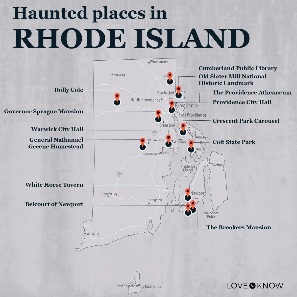 Map of Haunted Places in Rhode Island