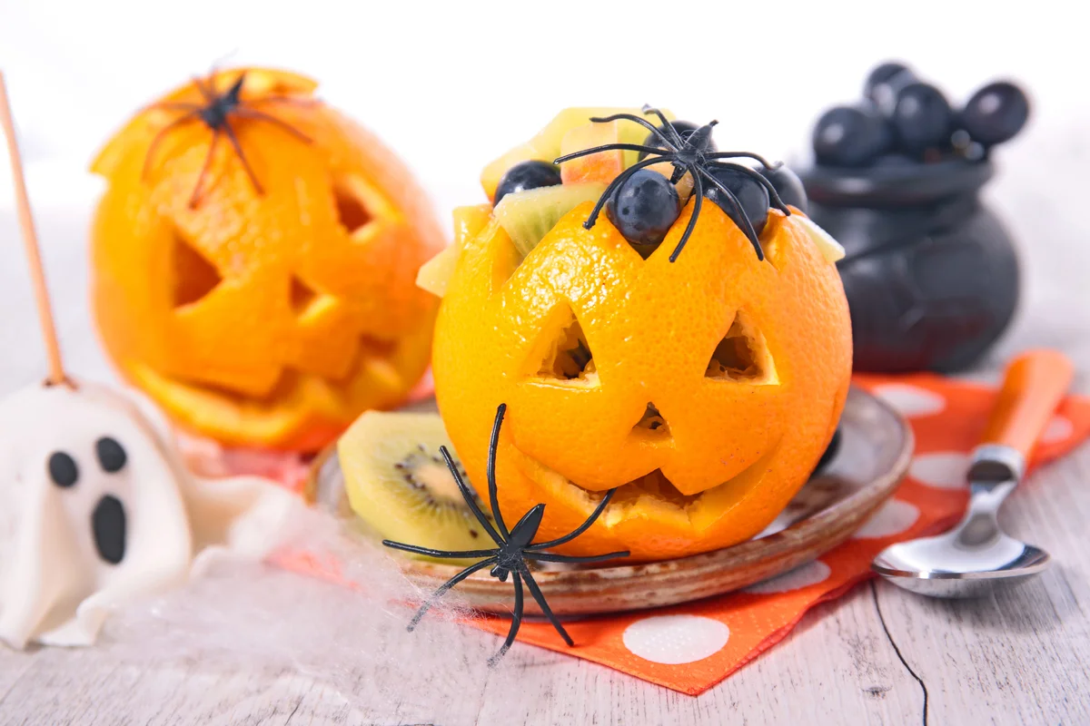 Jack-o-lantern fruit bowls