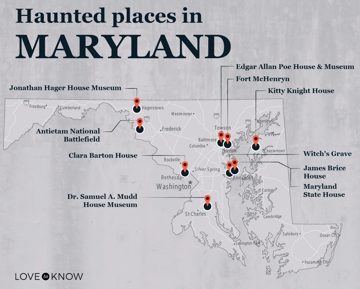 Map of Haunted Places in Maryland