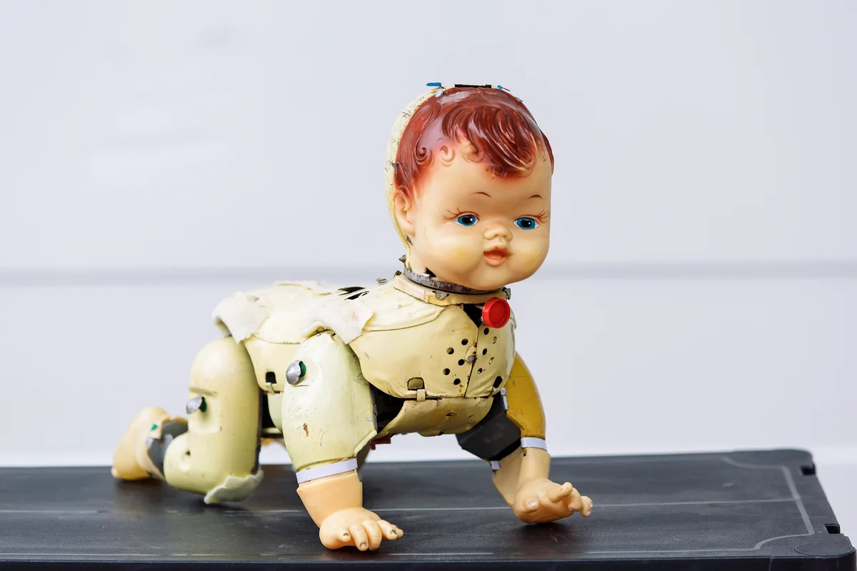 Bizarre old doll at the flea market