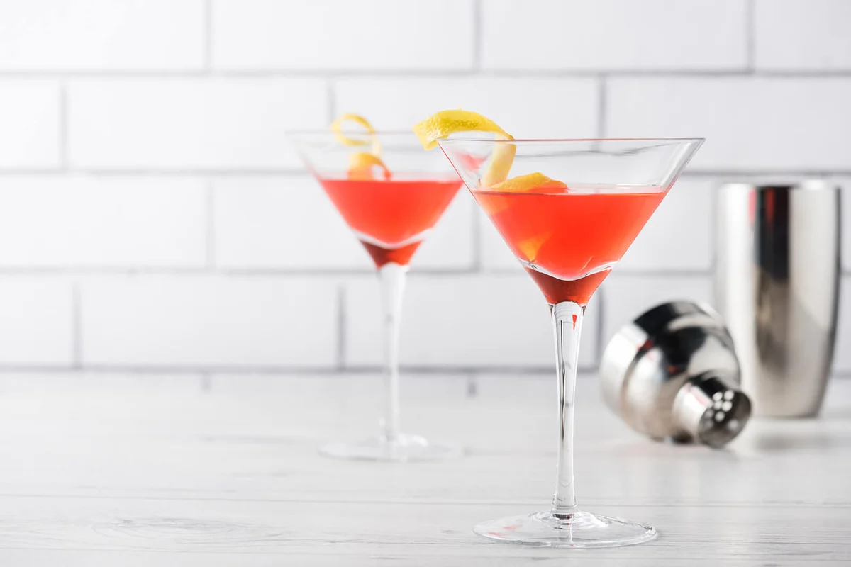 Fresh home made cosmopolitan cocktails with garnish