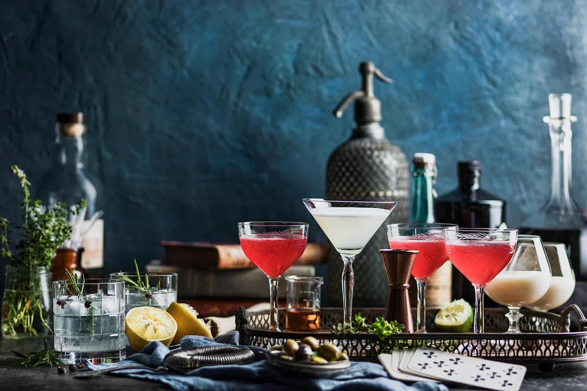 Several cocktails on table