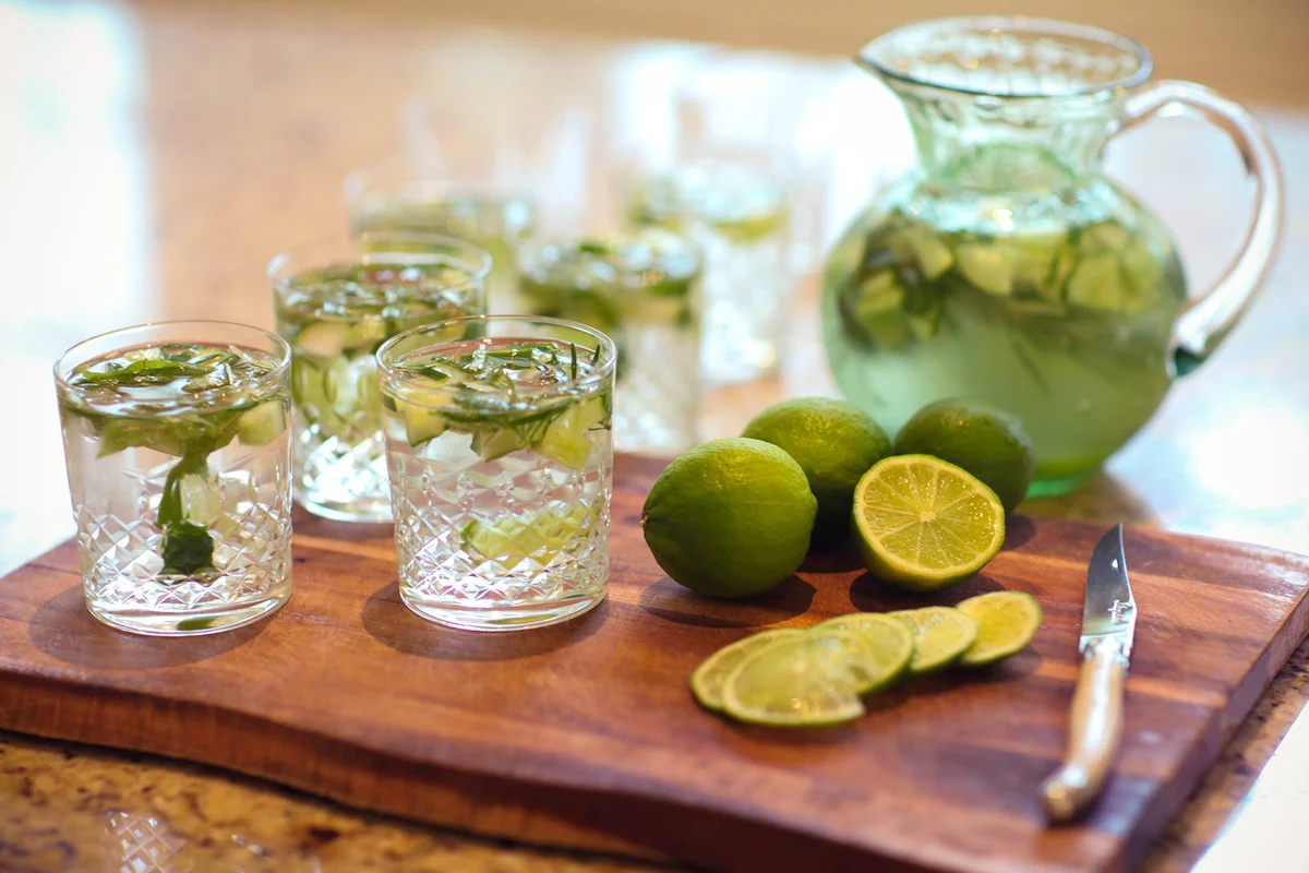 Glasses of Margarita, Lime and wood