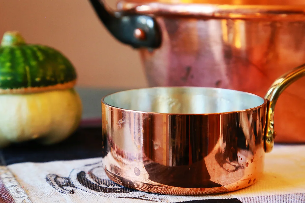 shiny clean copper pot and pan