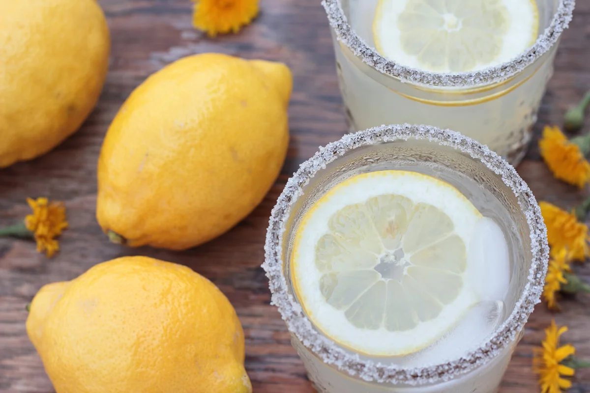 Glass of freshly prepared, cold and refreshing lemonade