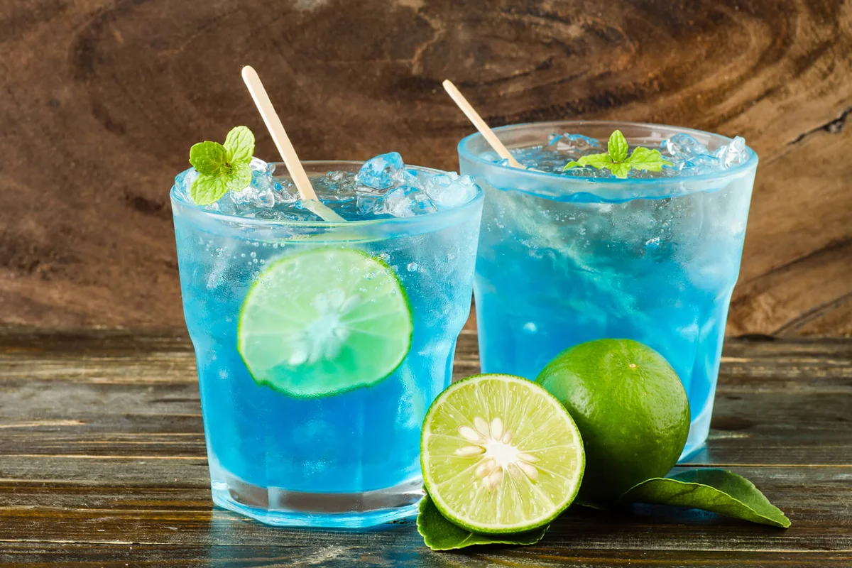 Blue drinks on table