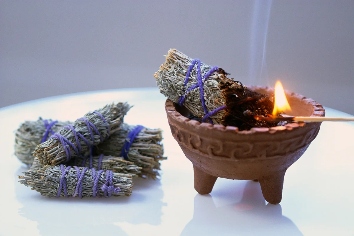 American Indian Herbal Smudge Stick Burning