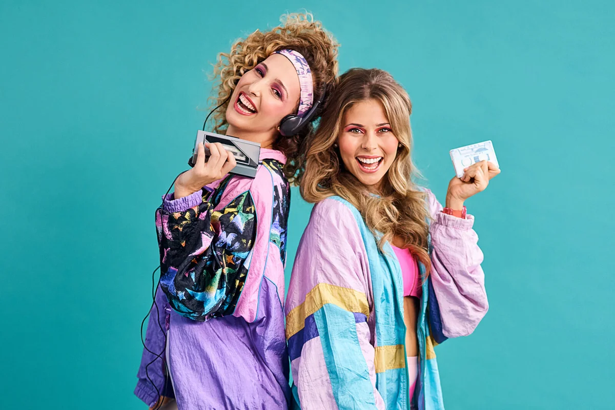 young women styled in 80s clothing