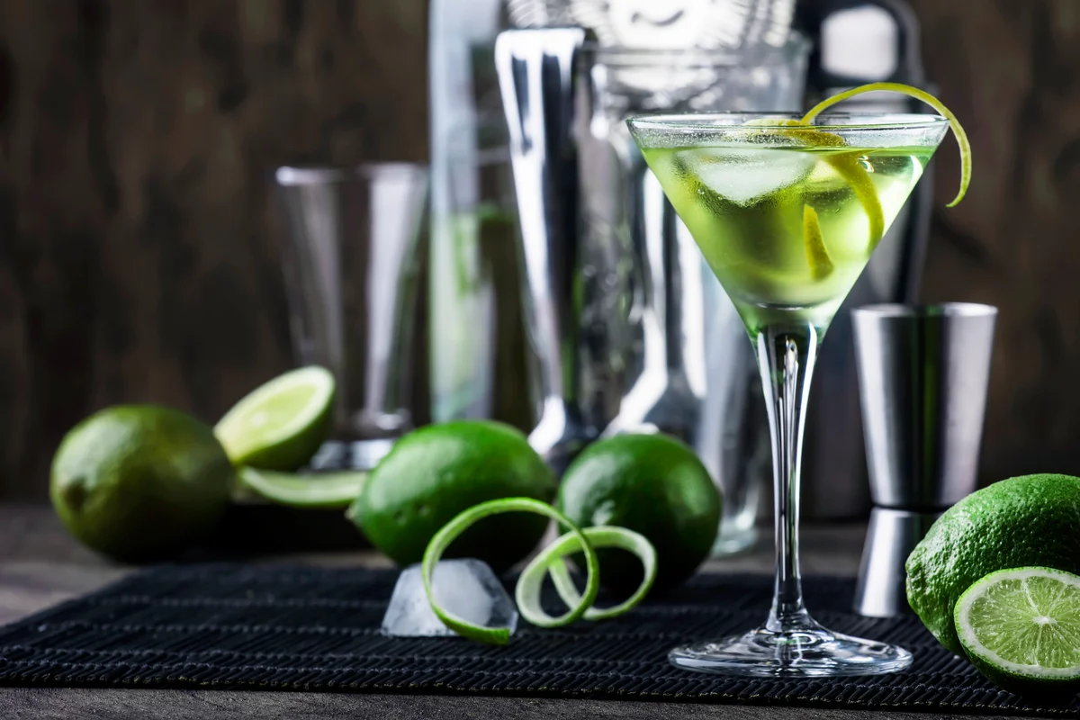 Green alcoholic cocktail martini glass