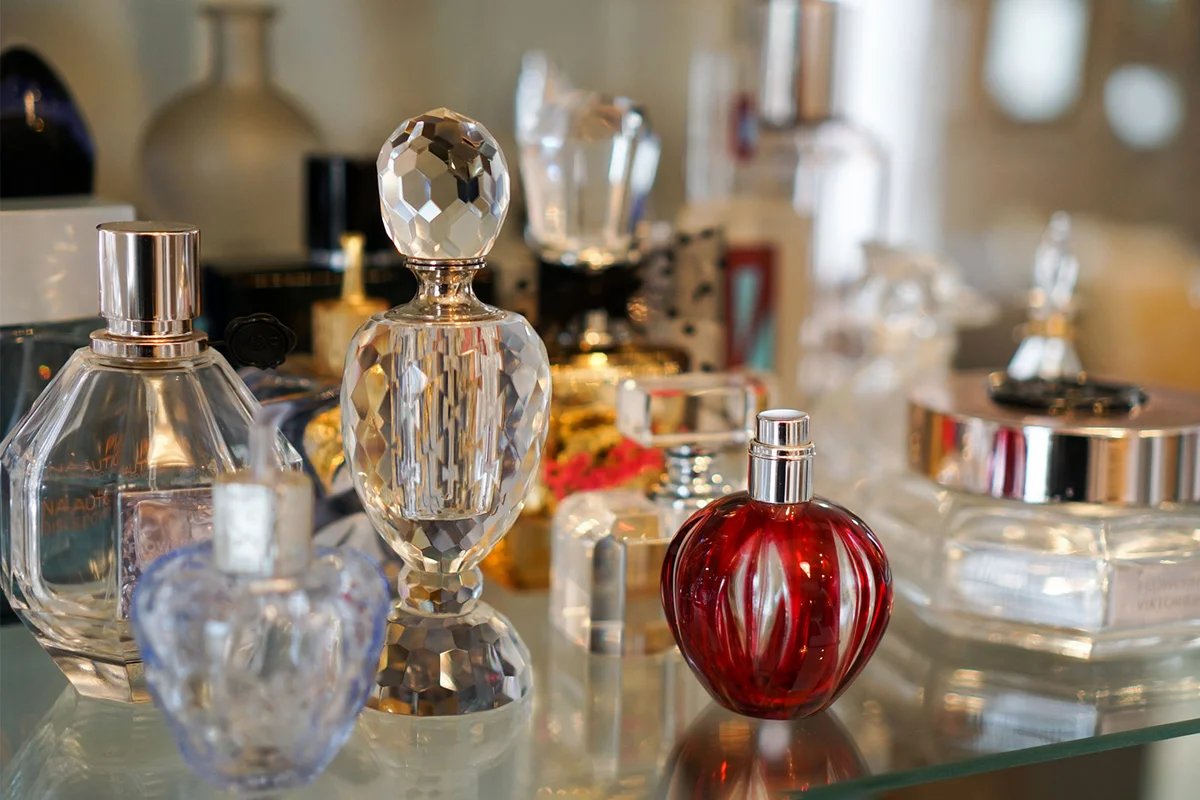 antique perfume bottle on shelf