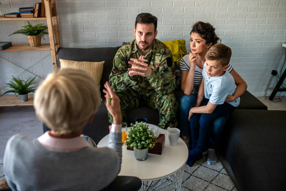 Soldier and his family at a psychotherapist during a session