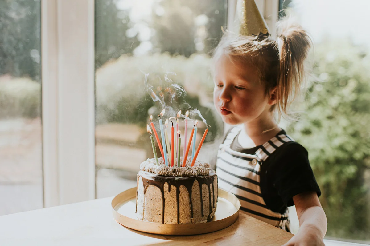 Birthday girl blowing out the candles on her cake