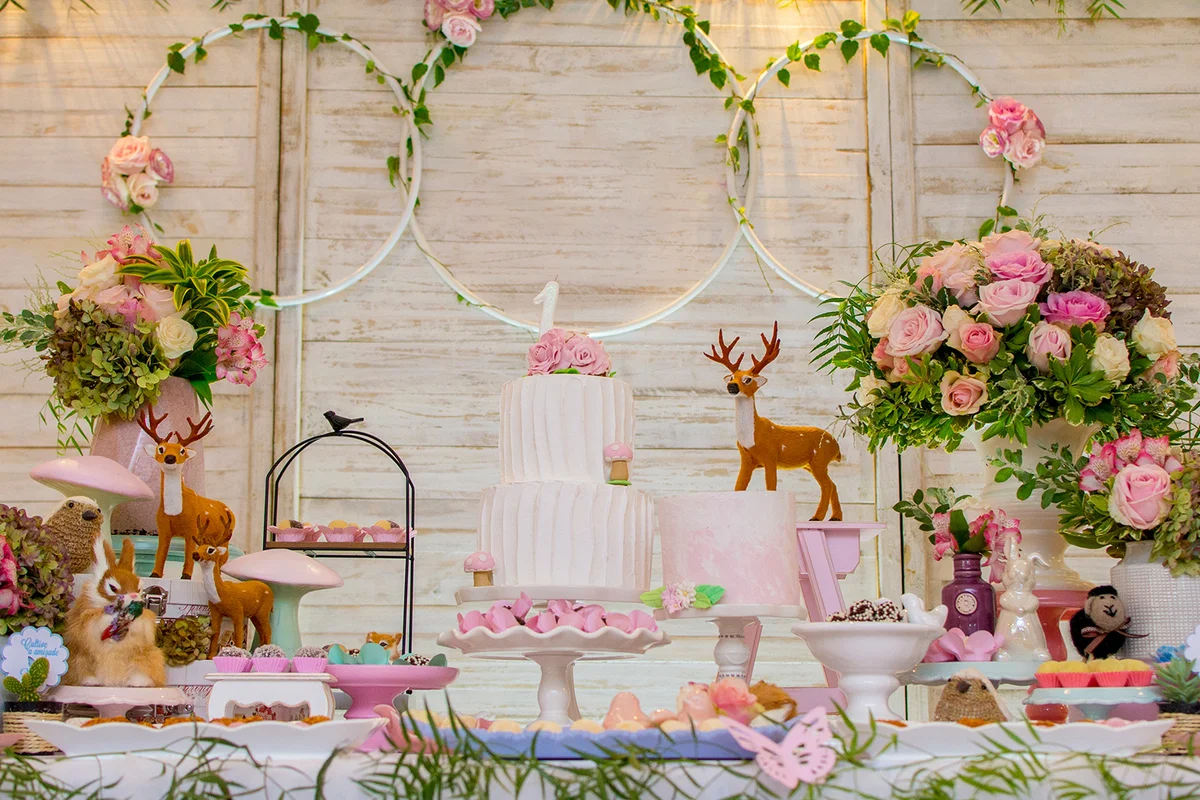 Table of sweets and birthday cake