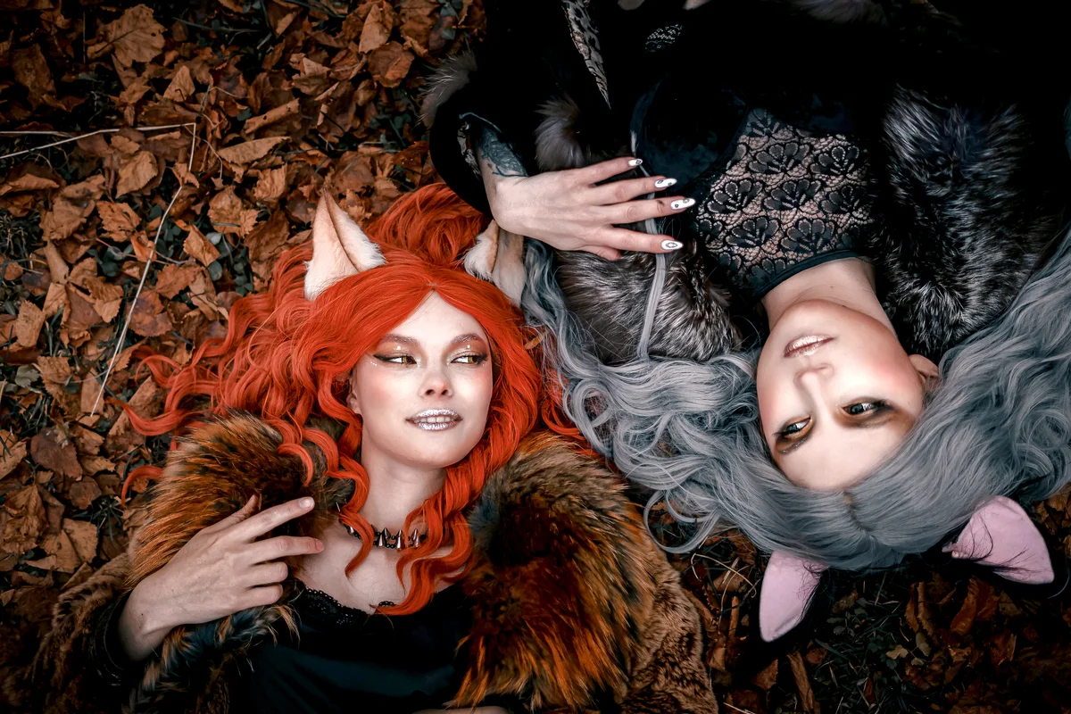 Young Woman Lying Down in the Forest Dressed as Forests