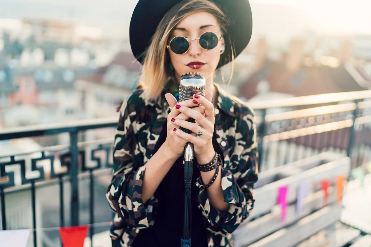 Retro style musician on the rooftop