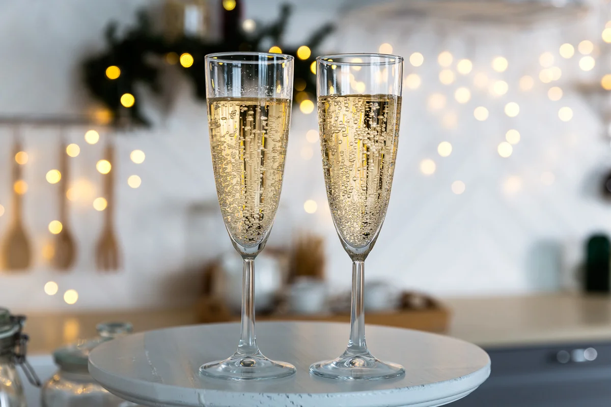 Glasses with champagne New year decorations