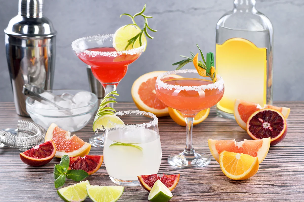 Drinks and cocktails with Tequila-based different citrus fruits