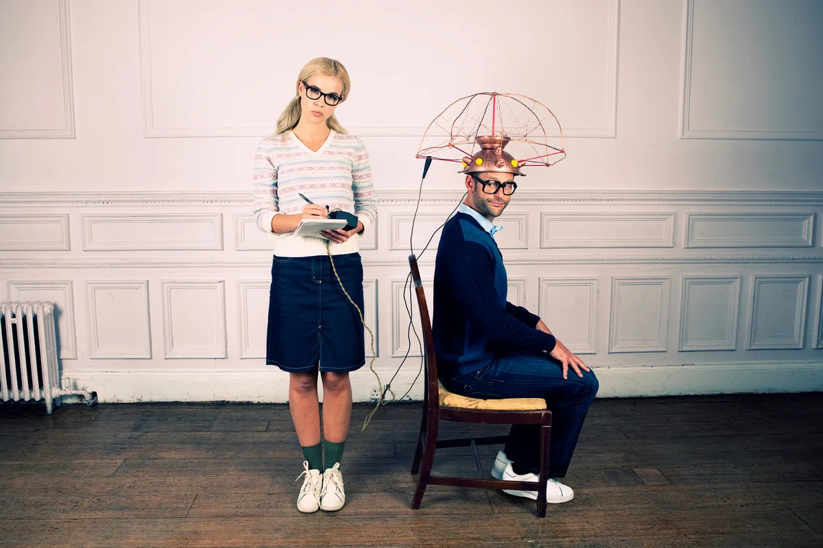 scientist and mental experiment with husband