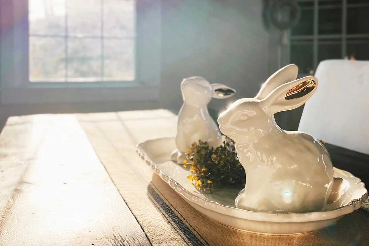 Spring or Easter dining room table centerpiece