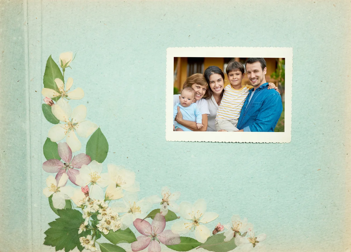 Page from an old photo album blue color