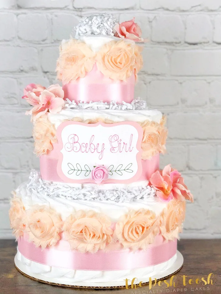Satin Pink Rose Diaper Cake