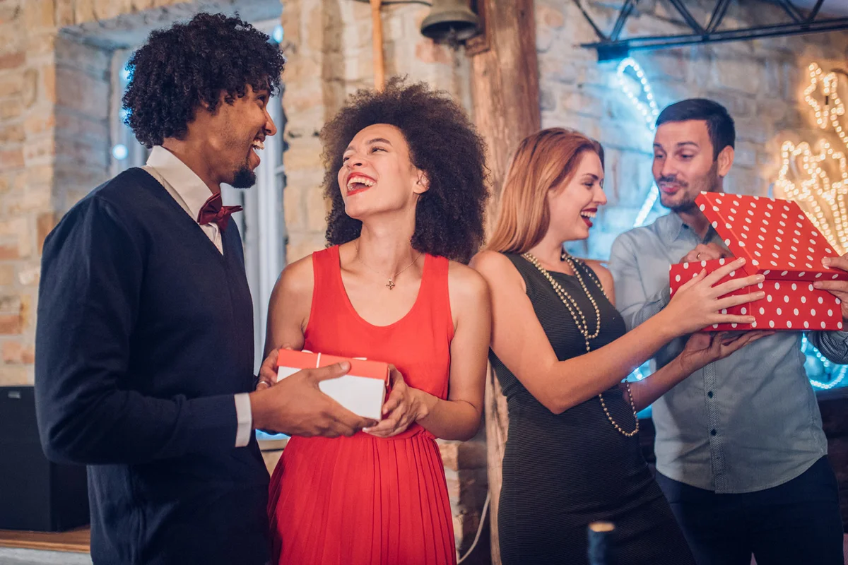 Christmas Eve party woman wearing red dress