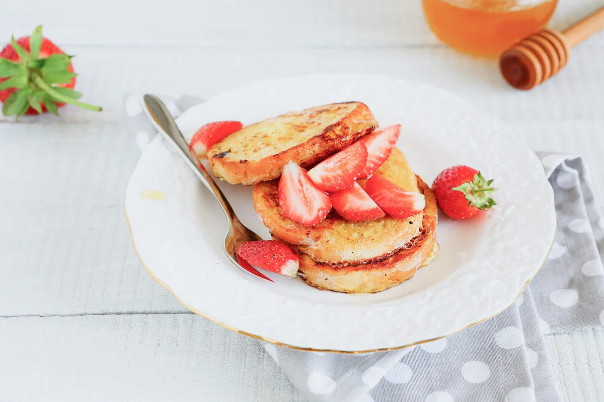round French toast with syrup