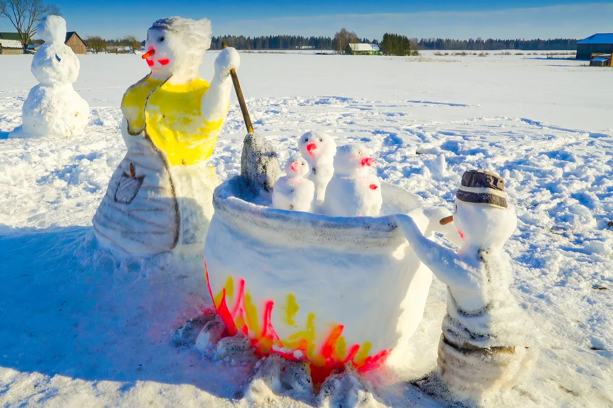 Snowman and other figures found in the field