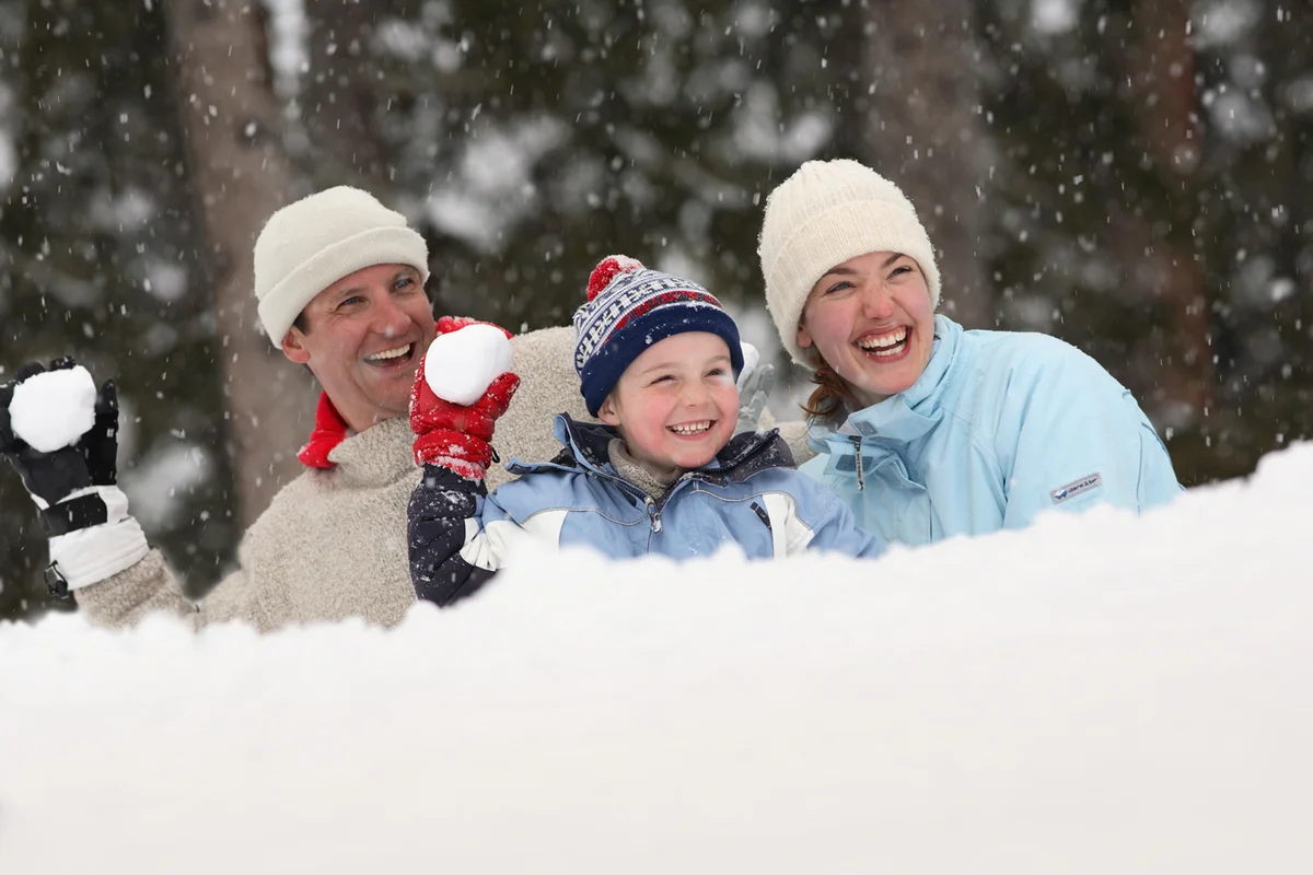Father, mother and son throwing snow balls