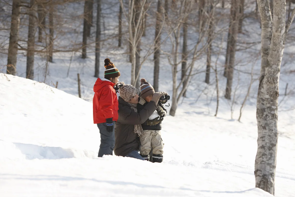 Birdwatching of father and children