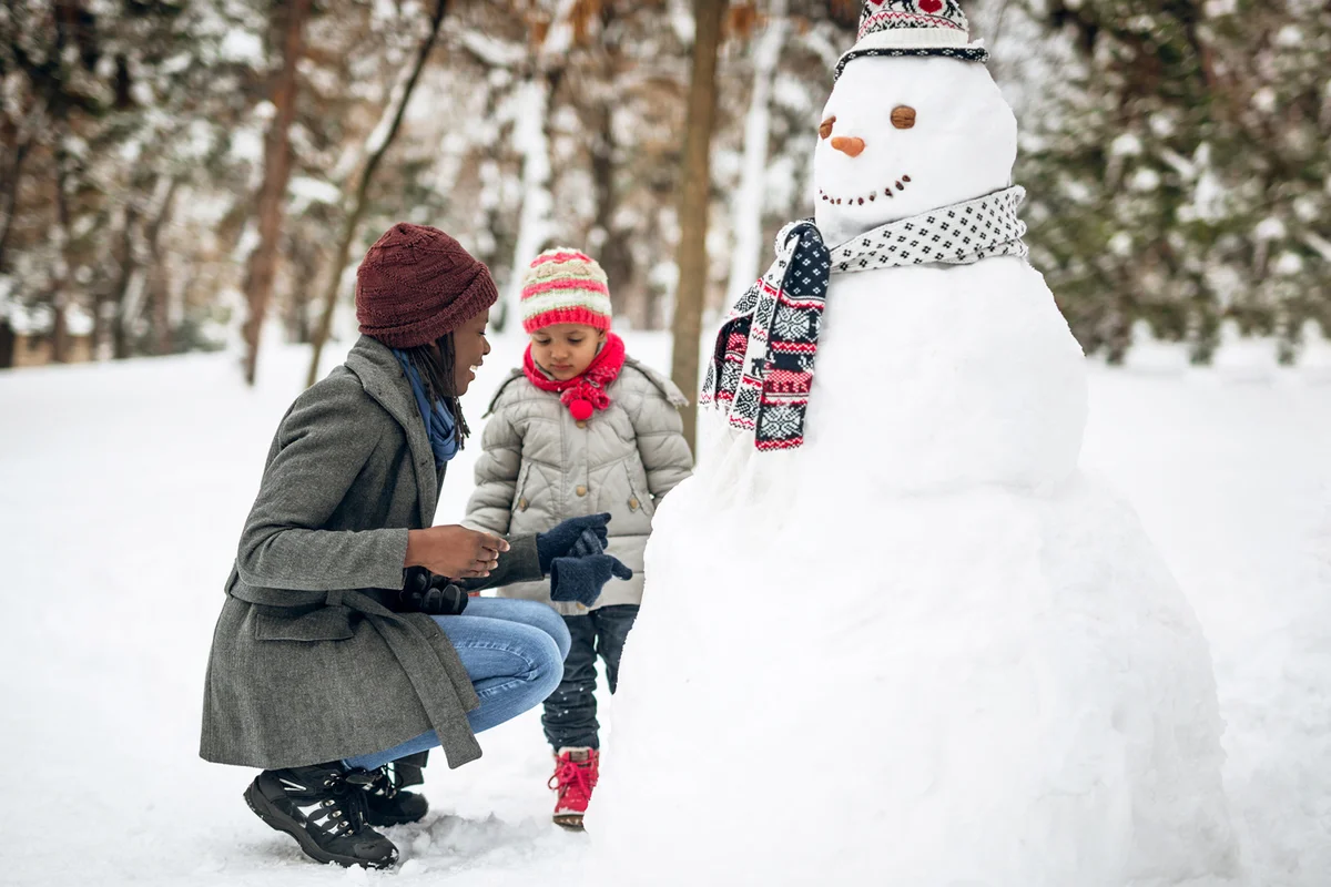 Making snowman with friends and family