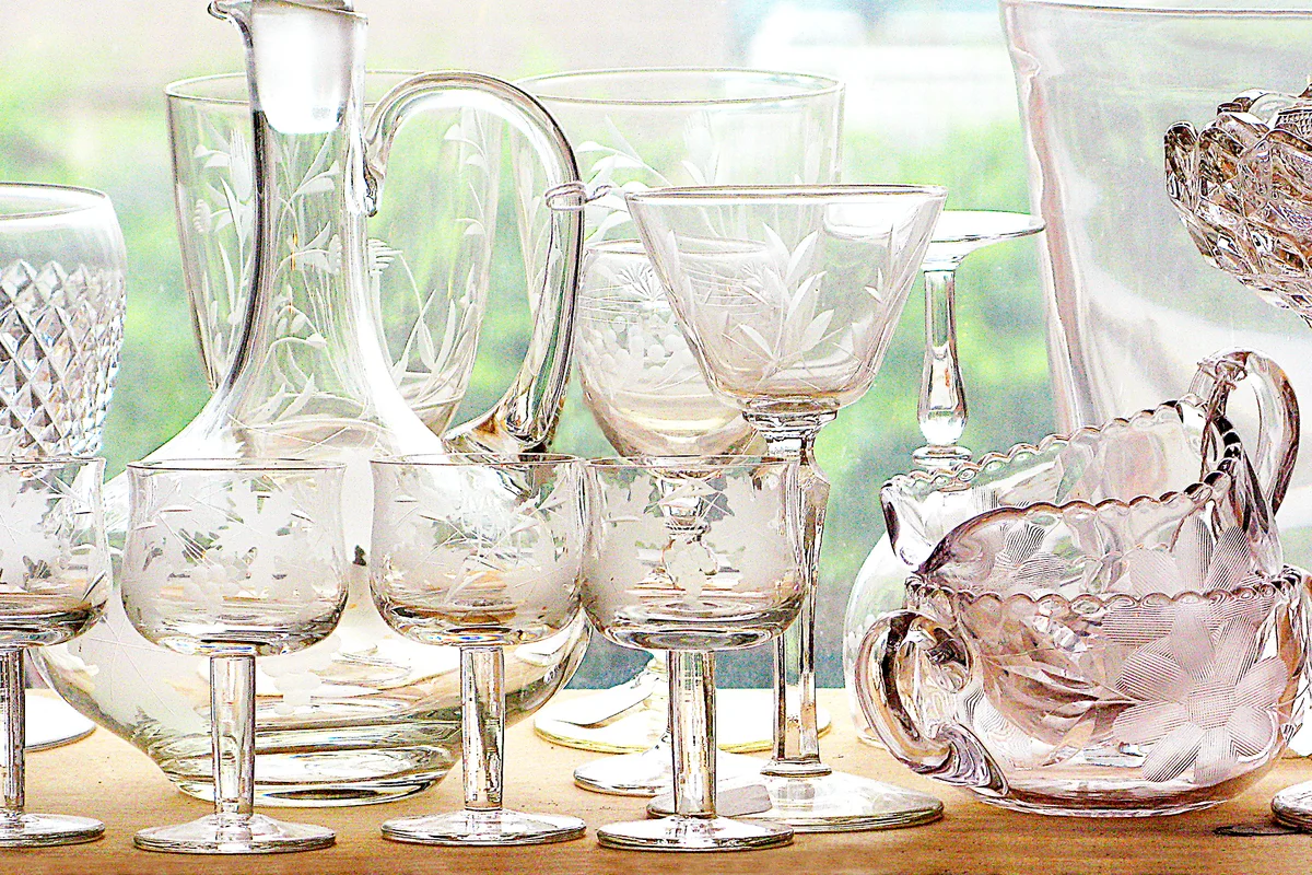 Antique clear, cut crystal glassware