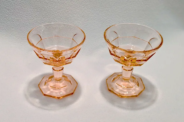 Tea Room Pink Tall Sherbets/Champagne Glasses, Indiana Glass