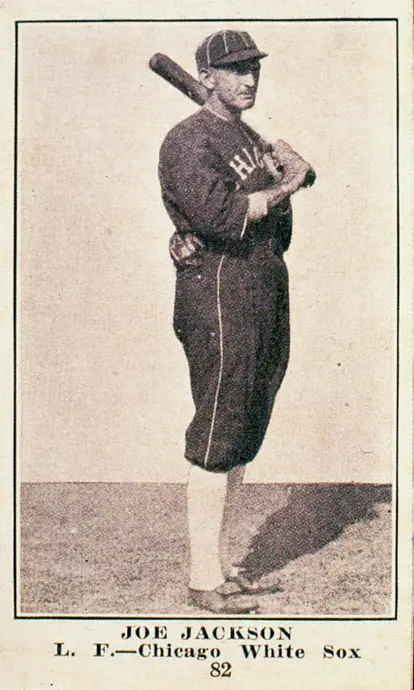 Candy card features American baseball player Joe Jackson (1887 - 1951), of the Chicago White Sox