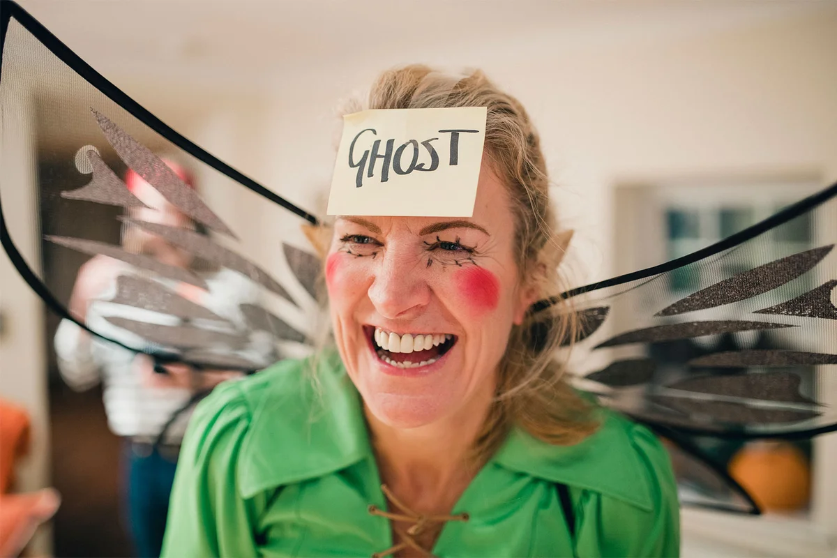 woman fairy costume sticker note forehead ghost