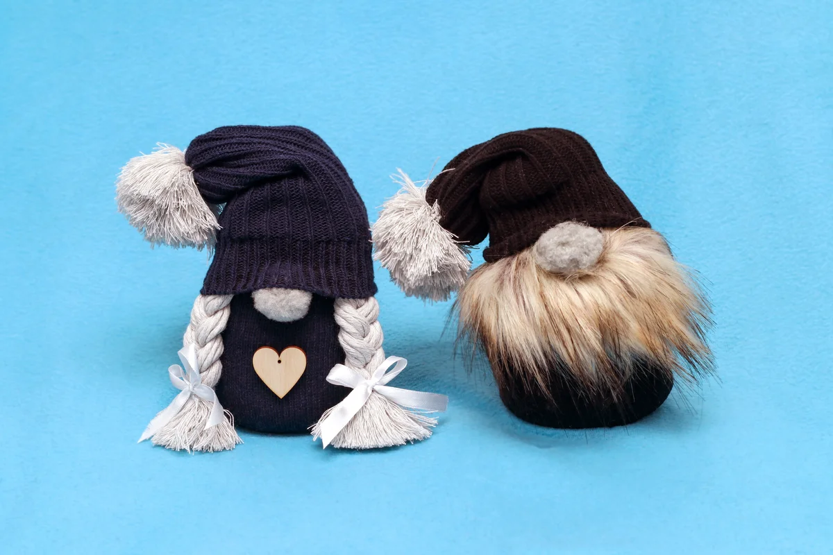 Pair of handmade socks gnomes