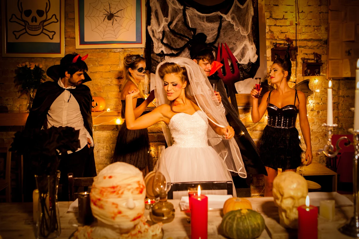 adults dancing at halloween party
