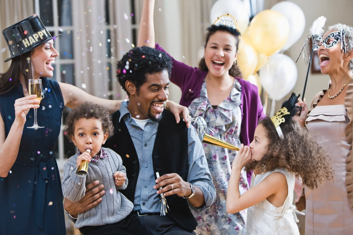 family celebrating new years eve together
