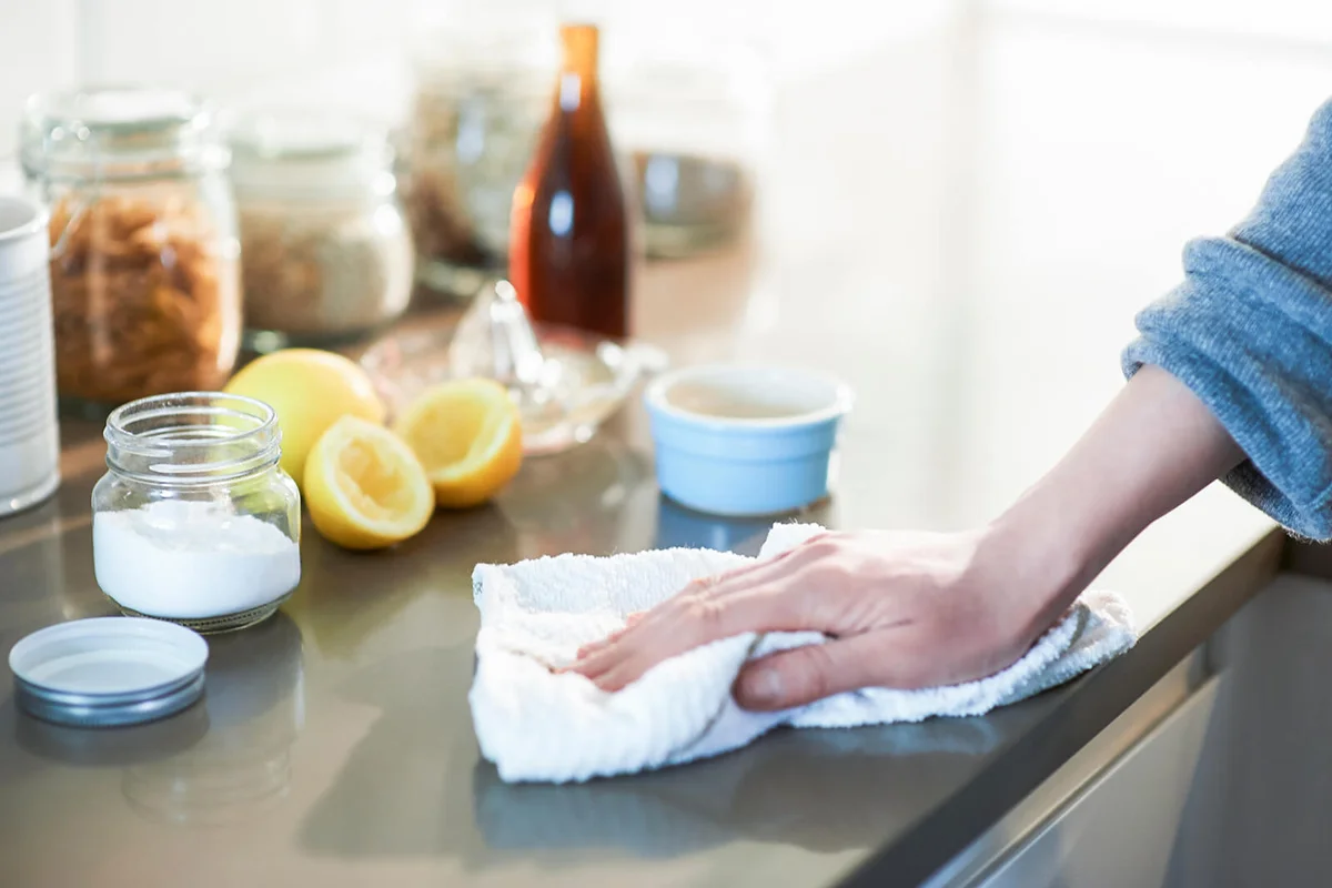 Cleaning kitchen with natural cleaning products