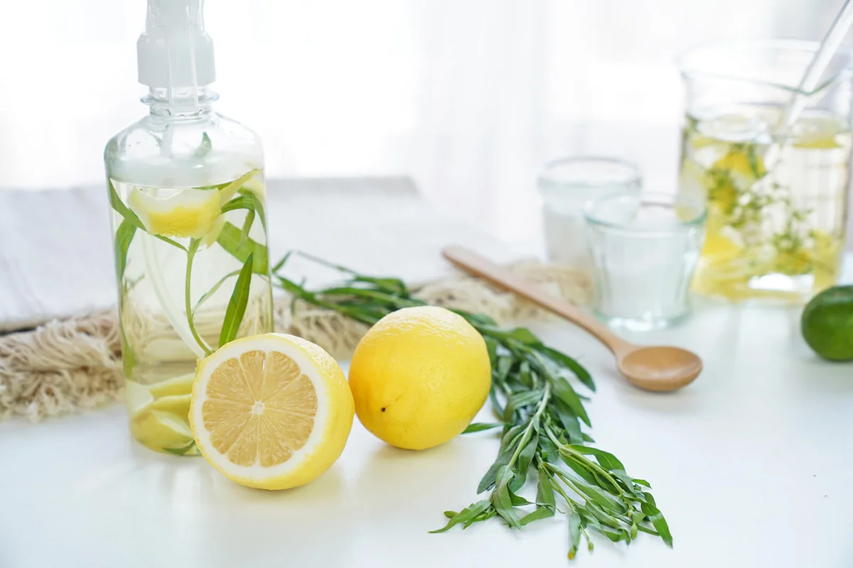 Homemade citrus aromatic vinegar cleaner spray natural ingredients environmentally friendly