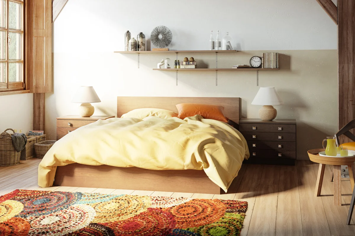 Cozy and Rustic Bedroom Stacked Shelves