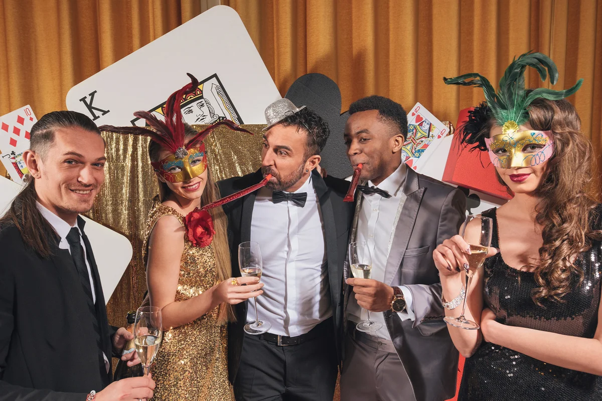 Friends having fun at a glamourous casino's party