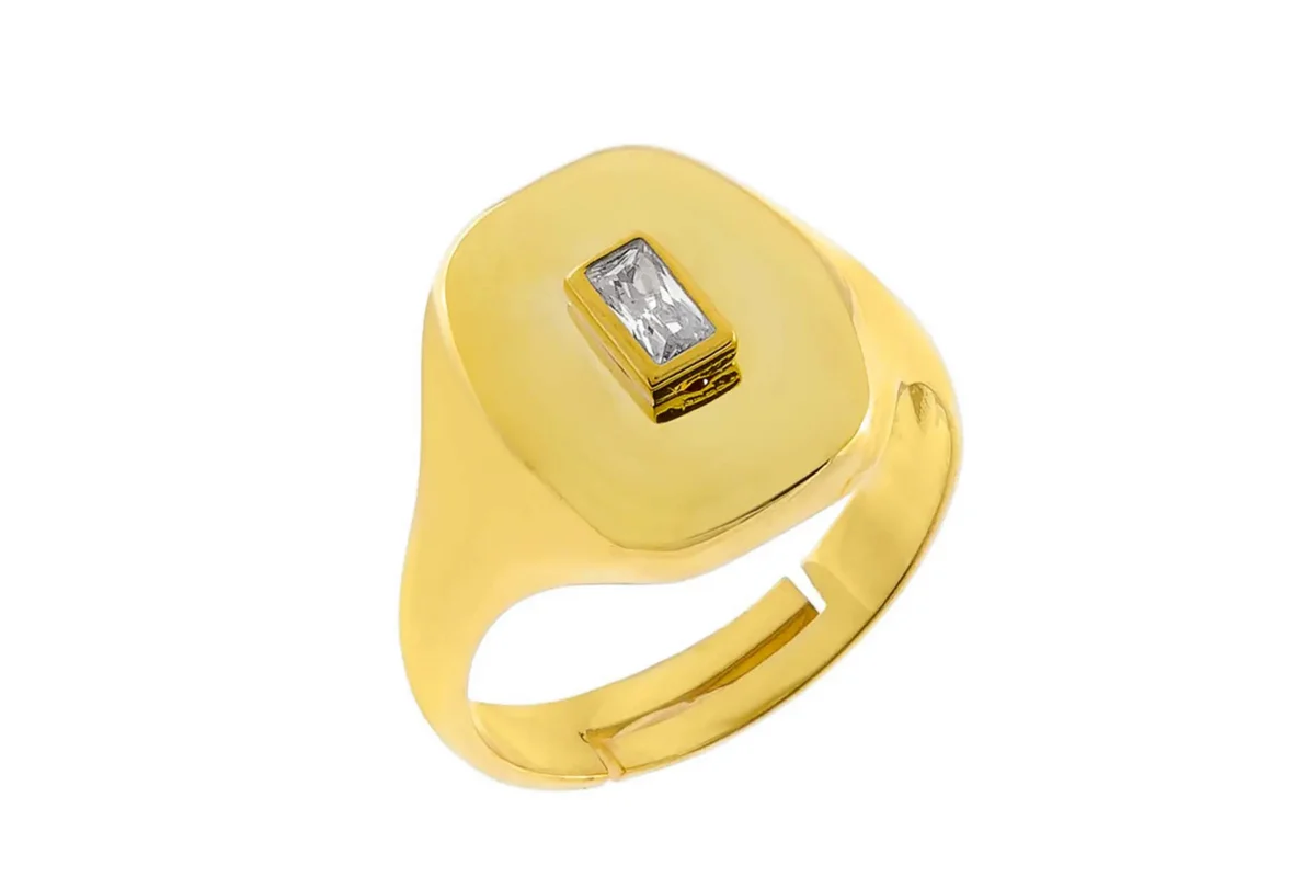 ADINAS JEWELS, Cubic Zircnia Baguette Signet Ring