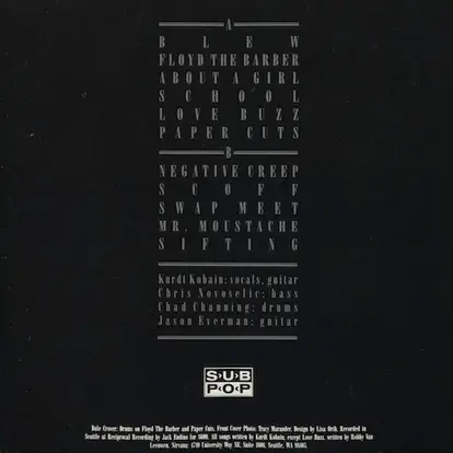 Back cover of Bleach by Nirvana
