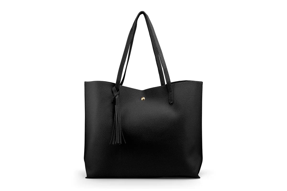 Women Tote Bag Tassels Leather Shoulder Handbags Fashion Ladies Purses Satchel Messenger Bags - Black